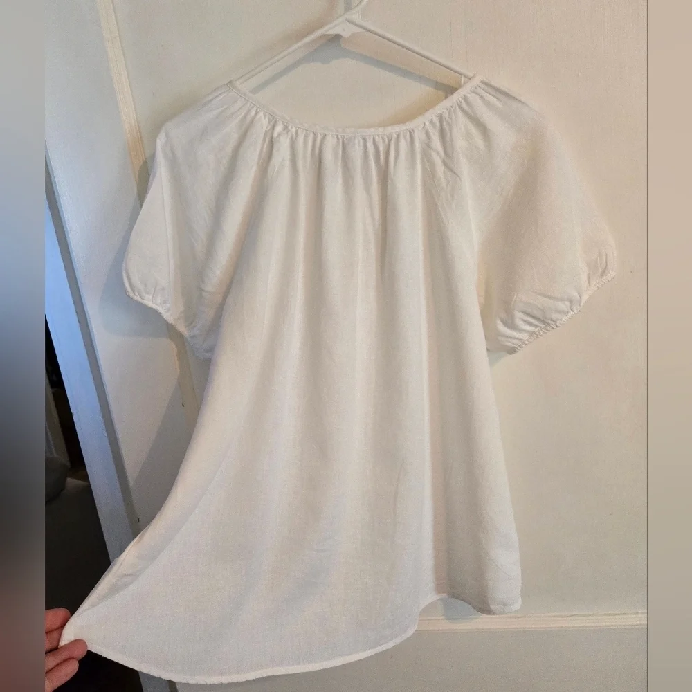 NWOT | Old Navy | Women's Linen Blend Short Sleeve Blouse Top | M | White